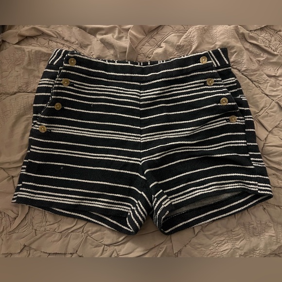 Banana Republic Navy and White Striped Shorts with Side Buttons and Pockets - Picture 1 of 7